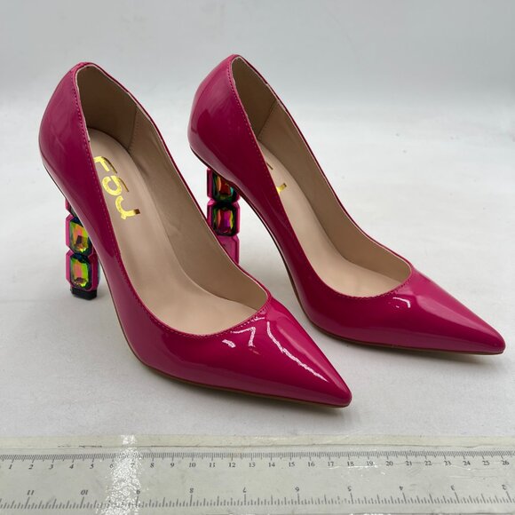 FSJ Pink Heels with Multicolor Gem Heel - Picture 4 of 8